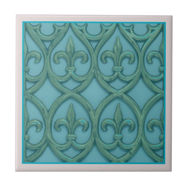 Carreau Fleur de lis Bleu Et Vert (Devant)