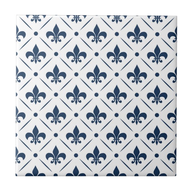 Carreau Fleur De Lis bleu foncé motif sur arrière - plan b (Devant)