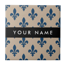 Fleur de Lis, Bleu Marine sur Beige, Royal, Votre