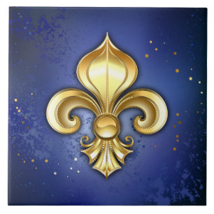 Carreau Fleur de Lis dorée sur fond bleu