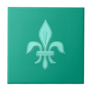 Carreau Fleur de Lis en Aqua léger sur la turquoise