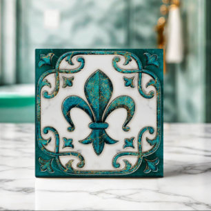 Carreau Fleur-De-Lis Marbre Vintage du Verdigris