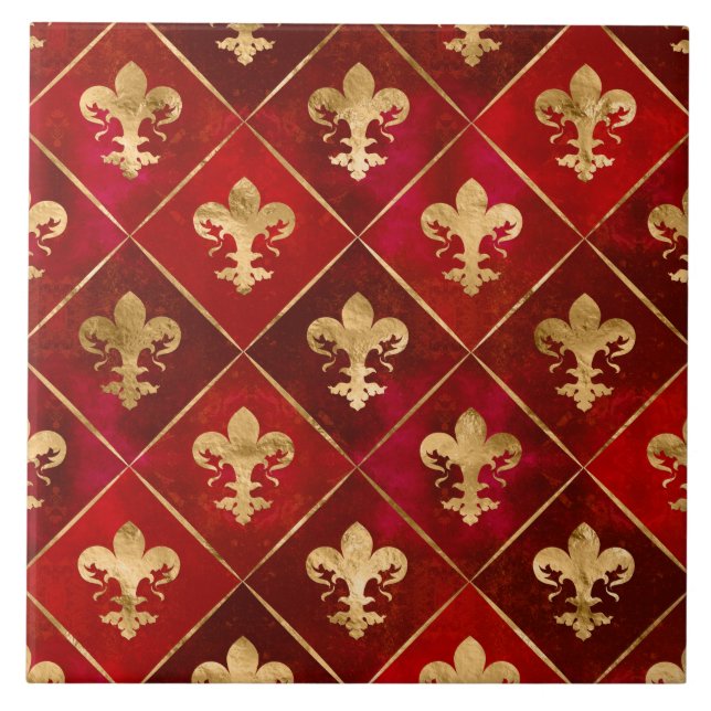 Carreau Fleur de lis motif luxe rouge (Devant)