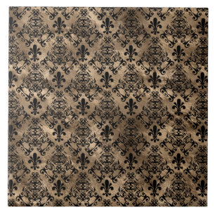 Carreau Fleur de lis motif noir sur or