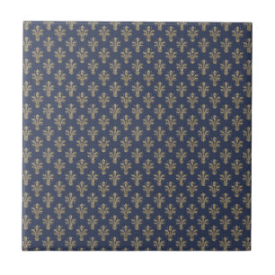 Carreau Fleur de lis, motif, or, bleu marine, vintage, cla