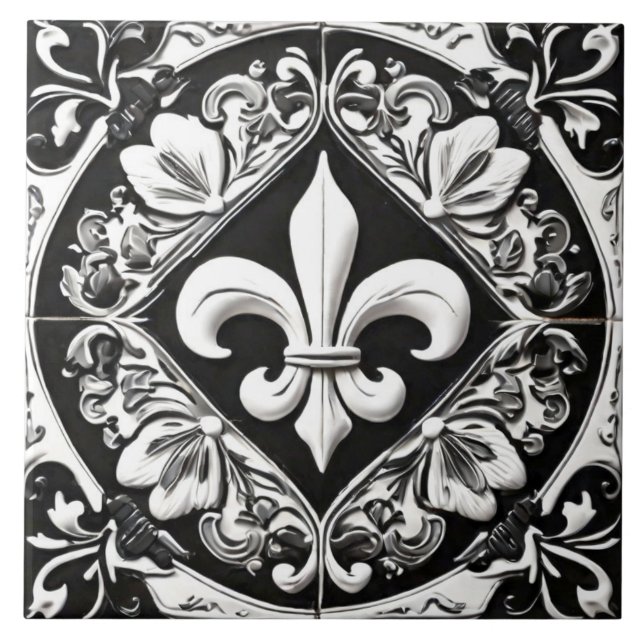Carreau Fleur de Lis noir et blanc (Devant)