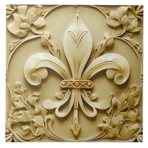 Carreau Fleur de Lis Vintage Gold Faux Relief