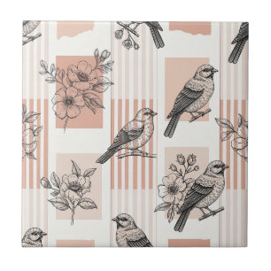 Carreau Fleur de Oiseau Vintage Toile Rayure (15)