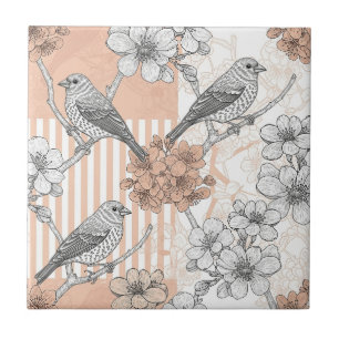 Carreau Fleur de Oiseau Vintage Toile Rayure (3)