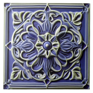 Carreau Fleur de relief bleu foncé traditionnel Indigo Fau