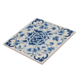 Carreau Fleur d'encre bleue Chine traditionnelle 8