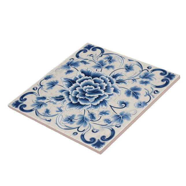Carreau Fleur d'encre bleue Chine traditionnelle 8 (Côté)