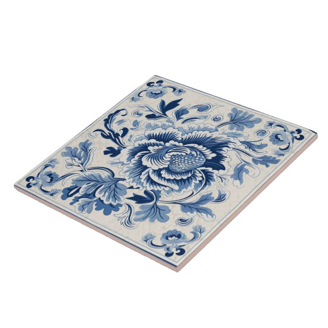 Carreau Fleur d'encre bleue chinoise traditionnelle 3 (Côté)