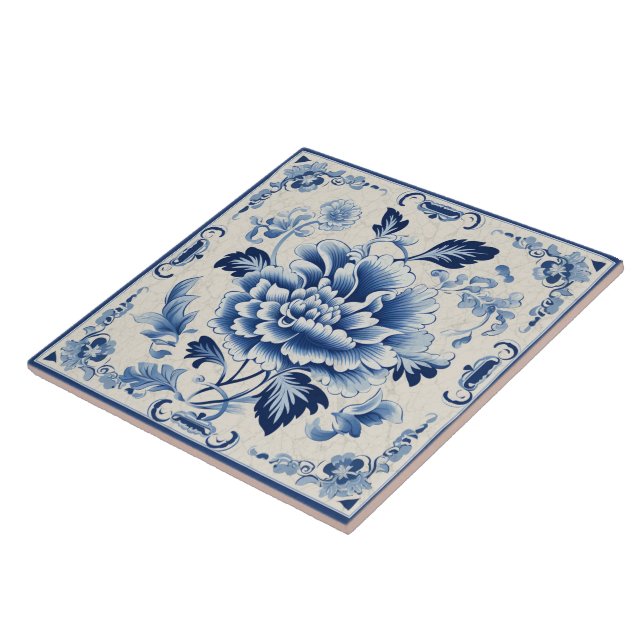 Carreau Fleur d'encre bleue chinoise traditionnelle 4 (Côté)