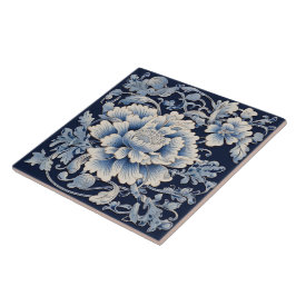 Carreau Fleur d'encre bleue chinoise traditionnelle Art 7