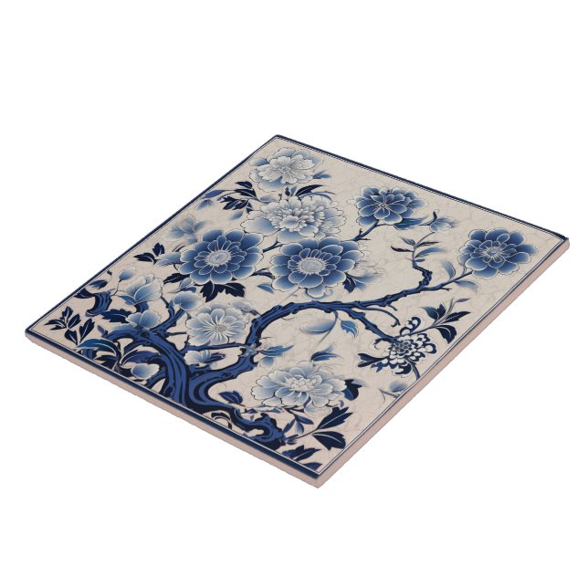 Carreau Fleur d'encre bleue de Chine traditionnelle 2 (Côté)