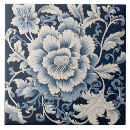Carreau Fleur d'encre bleue de Chine traditionnelle Art 15