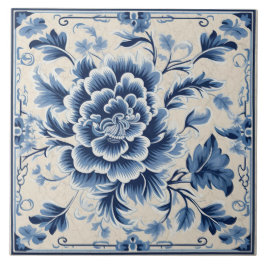 Carreau Fleur d'encre bleue traditionnelle chinoise Art 10