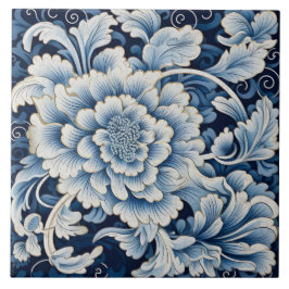 Carreau Fleur d'encre bleue traditionnelle chinoise Art 11