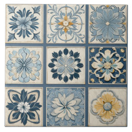 Carreau Fleur d'encre bleue traditionnelle chinoise Art 12