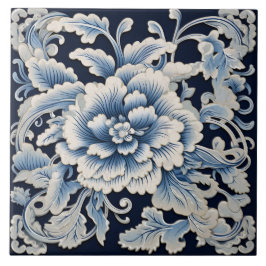 Carreau Fleur d'encre bleue traditionnelle chinoise Art 13