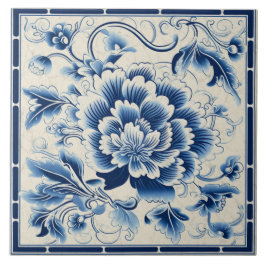 Carreau Fleur d'encre bleue traditionnelle chinoise Art 14