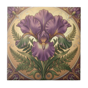 Carreau Fleur d'iris pourpre Art Nouveau Cadre Orné