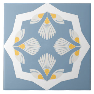 Carreau Fleur ethnique géométrique jaune et turquoise