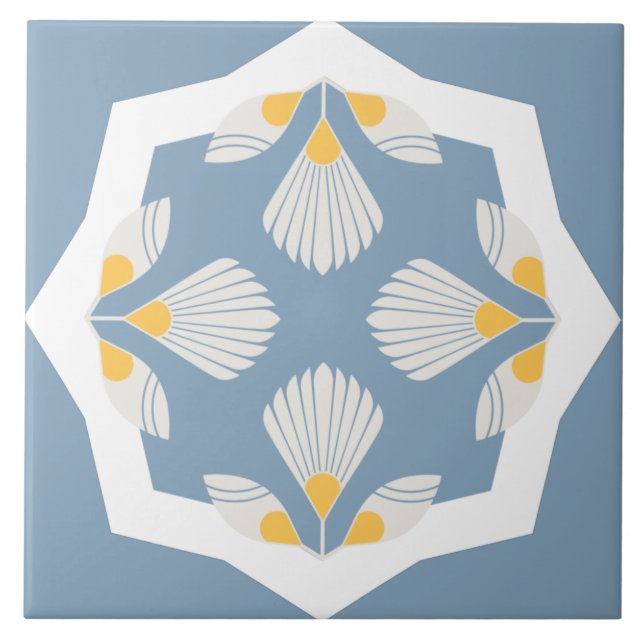 Carreau Fleur ethnique géométrique jaune et turquoise (Devant)