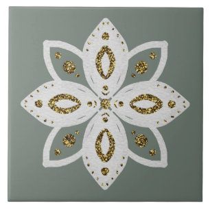 Carreau fleur folklorique 1 lite vert et blanc