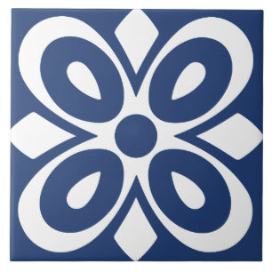 Carreau Fleur géométrique abstraite bleu blanc