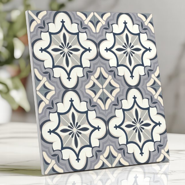 Carreau Fleur géométrique grise et crème (Créateur téléchargé)