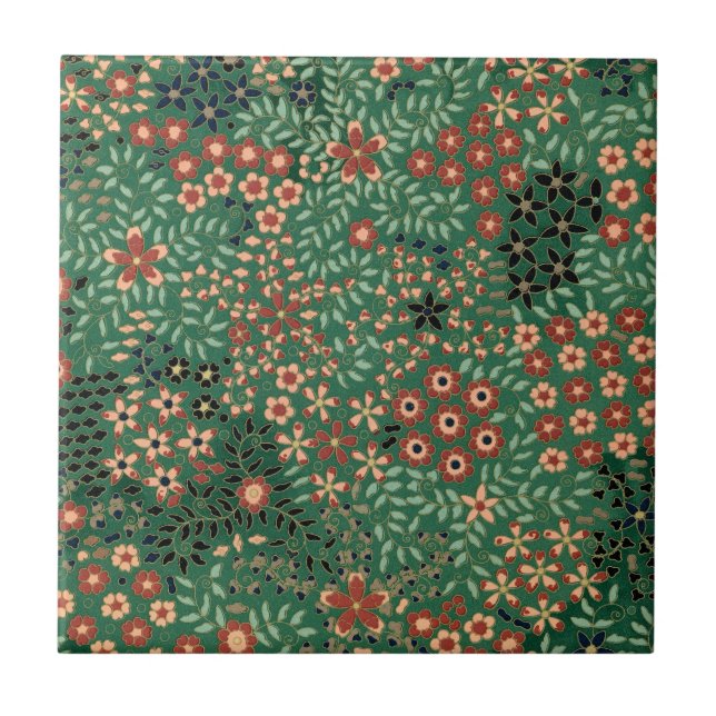 Carreau Fleur japonaise verte Flore traditionnelle arrière (Devant)