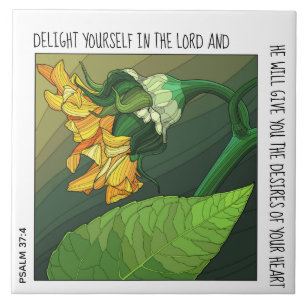 Carreau Fleur jaune gras avec vers de Psaume 37:4