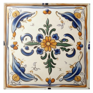 Carreau Fleur Jaune Méditerranée Crème Bleue Florale