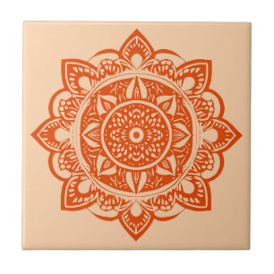 Carreau Fleur Mandala en Mandarin Orange