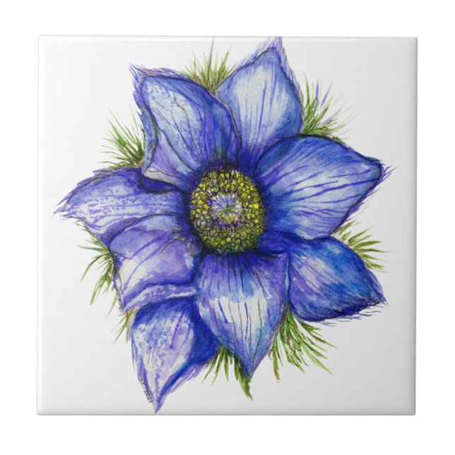 Carreau Fleur Pasque en bleu (Devant)