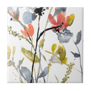 Carreau Fleur recouverte - fleurs et tiges d'aquarelle