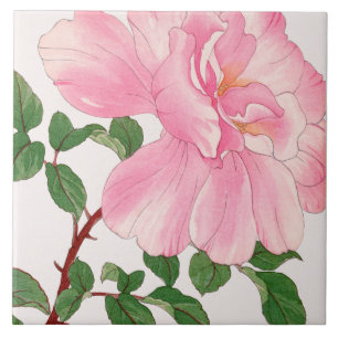 Carreau Fleur rose rose et Feuilles verts