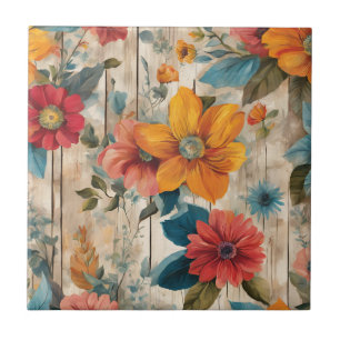 Carreau Fleur rustique colorée