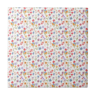 Carreau Fleur sauvage aquarelle bleu violet rouge