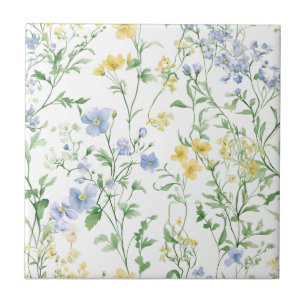 Carreau Fleur sauvage aquarelle bleue