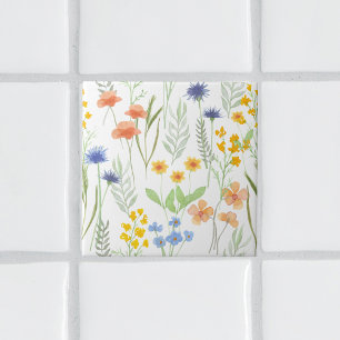 Carreau Fleur sauvage aquarelle jaune orange bleu