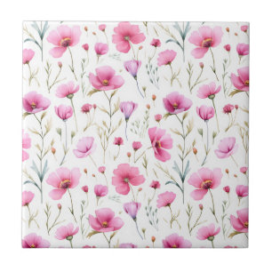 Carreau Fleur sauvage aquarelle rose