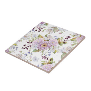 Carreau Fleur sauvage aquarelle rose blanc violet