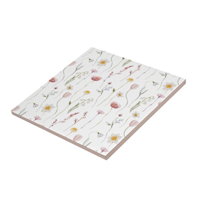 Carreau Fleur sauvage aquarelle rose poussiéreux (Côté)
