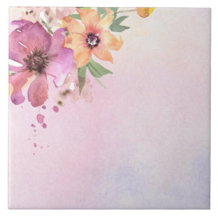 Carreau Fleur sauvage d'aquarelle moderne mignon violet
