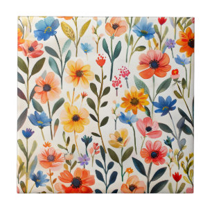 Carreau Fleur sauvage de ressort d'aquarelle Arrière - pla