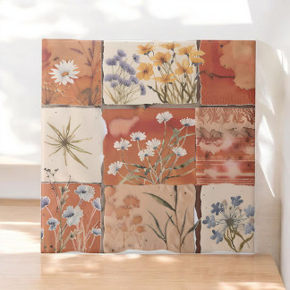 Carreau Fleur sauvage en terre cuite Patchwork Rustique Bo