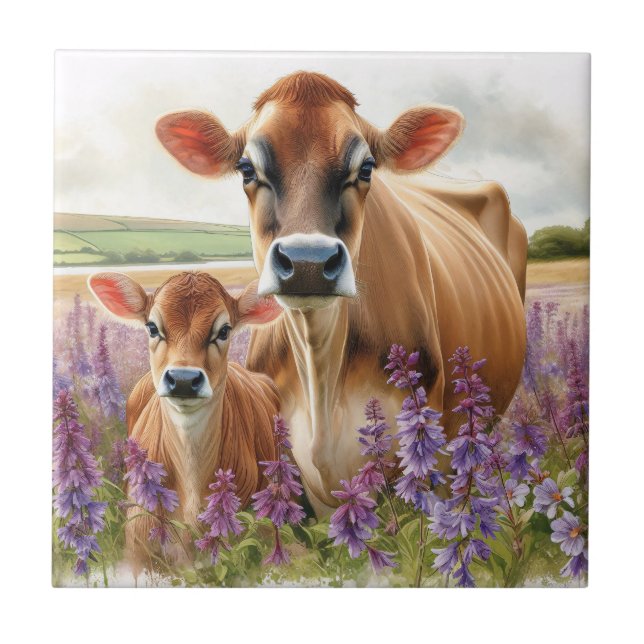 Carreau Fleur sauvage Jersey Cow et Calf (Devant)
